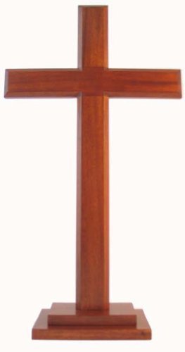Shalom Christian Brown Wood Standing Trat Base Cross 40 cm High