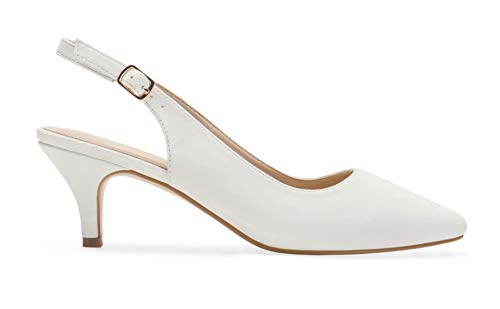 ComeShun Womens Shoes Slingback Kitten Heels Dress Pointed Toe Pumps (7 US, White)
