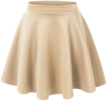 UU Fashion Womens Plus Size Basic Versatile Stretchy Flared Skater Skirt (1X, WB1034_KHAKI)