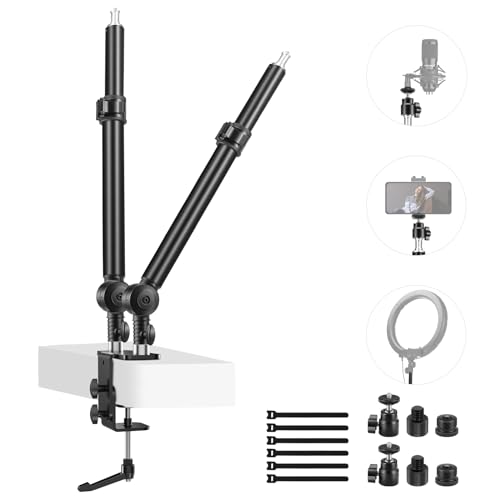 NEEWER Upgraded C Clamp Desk Mount for Dual Camera Mount Stand, 225° Tilt & 360° Swivel Telescopic 17.7
