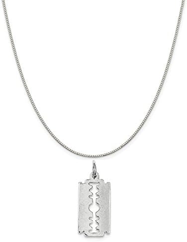 Sterling Silver Razor Blade Charm on a Sterling Silver Carded Box Chain Necklace, 18"