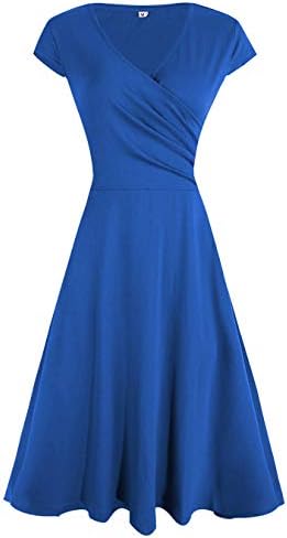 Akivide Womens A Line Casual V Neck Swing Wrap Dress Pleated