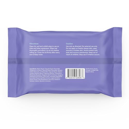 ASUTRA Yoga Mat Cleaning Wipes (Lovely Lavender), 1 Pouch (30 Wipes) - No Slippery Residue, Deep-Cleansing for Fitness Gear & Gym Equipment