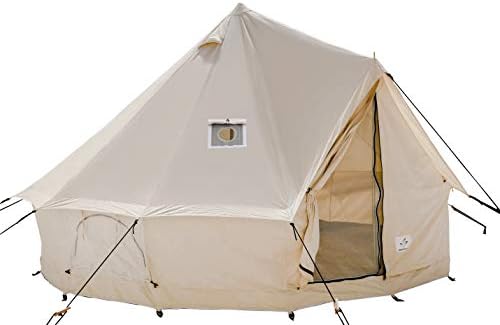 White Duck Outdoors Luxury 100% Cotton Canvas Bell Tent w/FIRE+Water Repellent and UV Treatment, Steel Center Pole, Roof Vents, Bug mesh Doors & Windows for All 4 Season Camping and Glamping