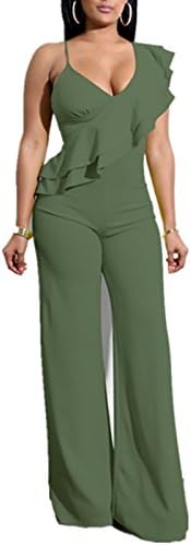 AVINE Women's Sexy V Neck High Waist Clubwear Wide Leg Long Pants Jumpsuit Rompers