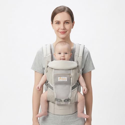 Baby Carrier for Newborn to Toddler,Infant Carrier 4-in-1 Adjustable Baby Wrap with Lumbar Support, Baby Chest Carrier All-Day Comfort, 7–66 lbs ，Natural Cotton 3 Layer Baby Muslin Square Wipes