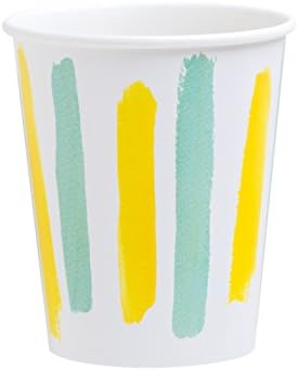 Fire and Creme Let's Party Striped Paper Cups White Yellow and Green Watercolor 9 ounce - Pack of 8