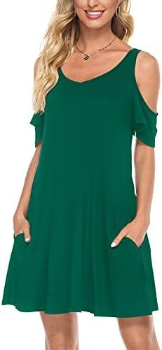 Beluring Women's Cold Shoulder Dresses Summer Tunic Swing T-Shirt Dress with Pockets, Green, M price in UAE | Amazon UAE
