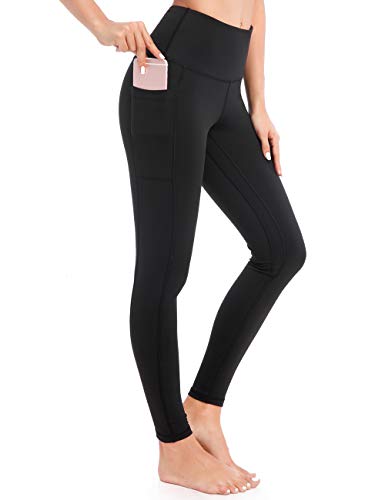 AY Womens High Waist Yoga Pants with Pockets, Tummy Control, 4 Way Stretch Workout Running Leggings Pants. (Small, Black)
