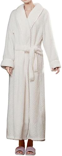 Miureal Women's Kimono Robe Shawl Collar Microfiber Fleece Soft Warm Long Bathrobe, White, Large