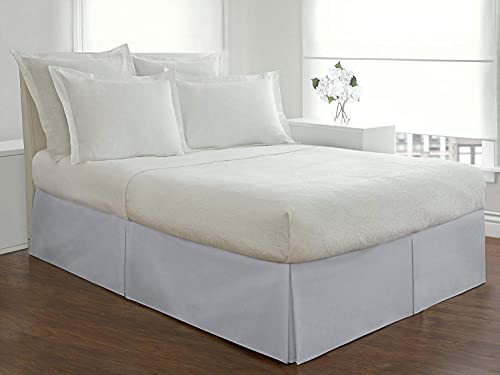 King Size Pleated Bed Skirt with Split Corners - 16 Inch Tailored Drop Easy Fit - Soft 600 Thread Count Egyptian Cotton, Wrinkle-Free Box Pleated Bed Skirts - Silver Solid at Amazon