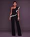 Women Sexy One Shoulder Ruffle Sleeve Wide Leg Long Pants Jumpsuits Rompers Black, X-large