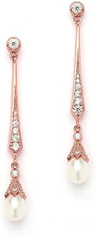 Mariell Slender Rose Gold CZ Vintage Dangle Earrings