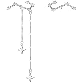 SLUYNZ Sterling Silver CZ Star Dangle Earrings for Women Teens Long Dangle Earrings Chain Dipper Crawler Earrings Tassel (A-Silver)