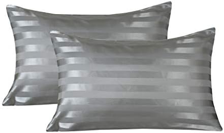 LANNOMO Satin Pillowcase for Hair and Skin with Envelope Closure | a Set of 2 Pack | Cool Smooth and Soft | King Size 20x40 - Dark Gray Stripe