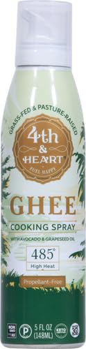 4TH & HEART ORIGINAL GHEE OIL NON-STICK COOKING SPRAY, MADE WITH GRASS-FED, PASTURE-RAISED GHEE, KETO, LACTOSE-FREE, CERTIFIED PALEO BAKING SPRAY (5OZ)