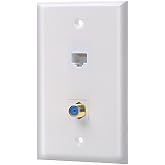 IBL-1 Cat5E Ethernet Port and 1 Gold-Plated Cable TV Coax F Type Port Wall Plate (White)