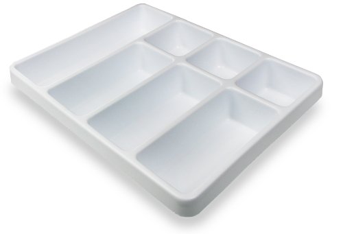 TrippNT 50056 White Polystyrene Plastic Big Drawer Organizer, 7 Compartments, 16.75