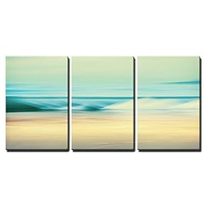 3 Piece Canvas Wall Art - an Abstract Seascape Made with a Long Exposure Image Displays a Retro - Modern Home Art Stretched and Framed Ready to Hang - 16"x24"x3 Panels