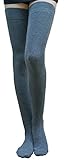 AM Landen Cotton Thigh High Socks Over Knee Socks Leg Warmer(Gray-XL-Wide)