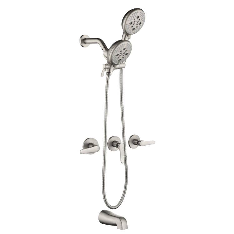Photo 1 of 3 Handle Shower Faucet Set Shower System with Tub Spout Bathtub Faucet Set Shower Head Combo Set Complete Tub and Shower Faucet Combo Shower Fixtures Trim Kit Brushed Nickel
