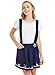 futurino Women's Sweet Cat Paw Embroidery Pleated Mini Skirt with 2 Suspender (M, Navy)