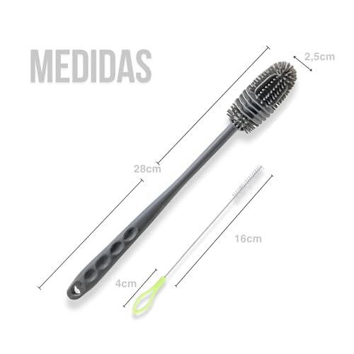 Kit Escovas para Lavar Garrafas e Canudos - Escova de Silicone para Limpeza de Mamadeira e Garrafa + 2 Escovas para Canudos + Gancho adesivo – Não Risca e Alcança Áreas Difíceis