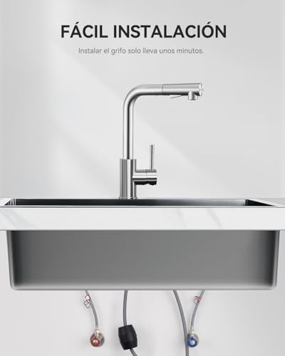 Sofetiy Kitchen Faucet Extendable Kitchen Faucet with Shower Two Types of Water Jet High Pressure Kitchen Faucet Brushed Stainless Steel Single Handle Kitchen Faucet 360° Rotation | Two kinds of water jet, 360° rotation, hot and cold water, stainless steel, single lever sink faucet