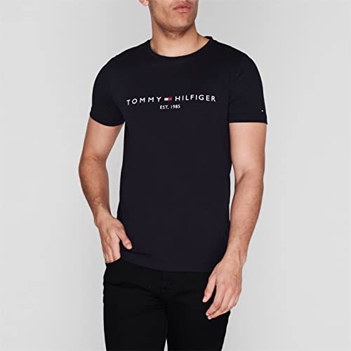 T-Shirt Manches Courtes Homme Core Tommy Logo Col Ras-du-Cou, Bleu (Sky Captain), M