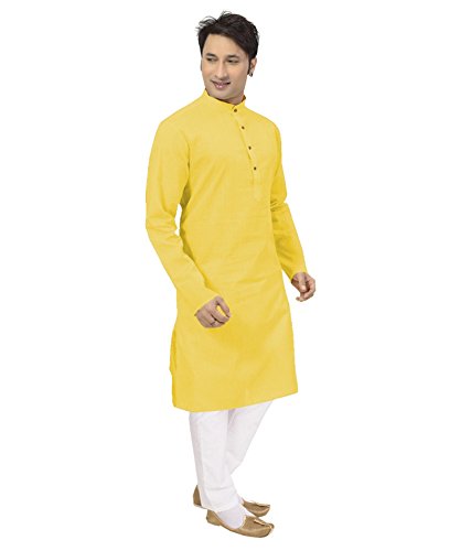sai chikan men's long yellow kurta