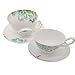 FINECASA 6.8 Oz Bone China Teacup with Saucer Green Peony Coffee Cup Set of 2