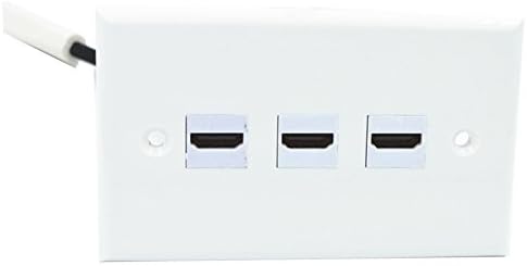 MXtechnic 3 Port White HDMI Pigtail Wall Plate with 4 Inch Built in Flexible Hi Speed HDMI Cable Support the Ethernet