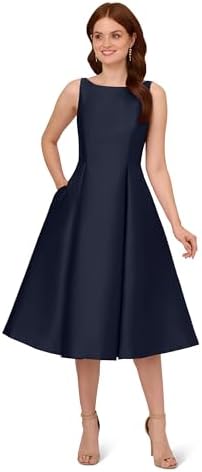 adrianna papell boat neck sleeveless a line taffeta dress Adrianna Papell Taffeta Cut-Out Boat Neck Sleeveless Fit & Flare Midi Dress