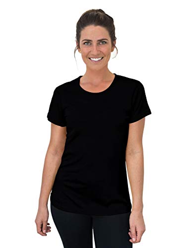 Woolx Women's Addie Soft Lightweight Merino Wool Tee,Eliminates Odor & Sweat, Black, Large