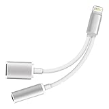 2 in 1 Lightning for iPhone 8/7 Adapter. iPhone Converter Lightning Charging Cable 3.5mm Headphone Jack Adapter - Charging Port Adapter -Compatible with iOS 10.33&iOS11 System(Silver)
