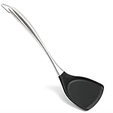 Silicone Spatula Premium Solid Non Stick Heat Resistant Pancake Turner with Stainless Steel Handle by Lisdripe,Black (Spatula)