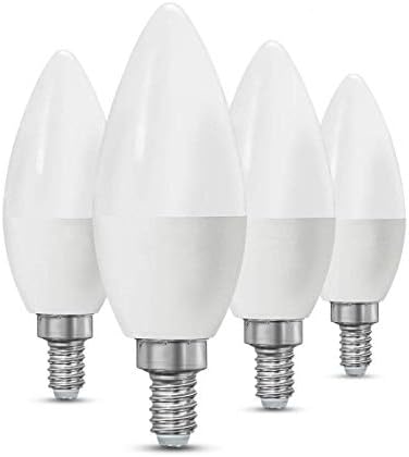 CTKcom 5W LED Candelabra Bulbs(4 Pack)- E14 Base Equivalent Warm White Light 3000K 430LM Candle Light Bulbs for Chandelier, Ceiling Fan Lights, Decorative Candle Light Bulb, AC85-265V