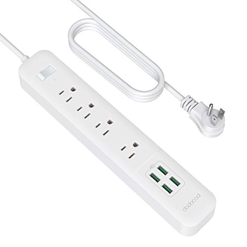dodocool 4 Outlet Surge Protector Power Strip with 4 USB Charging Ports, 1440 joules/1100W, 4.92ft Heavy Duty Extension Cord, 100-120V for Home, Office, Travel and More (White)