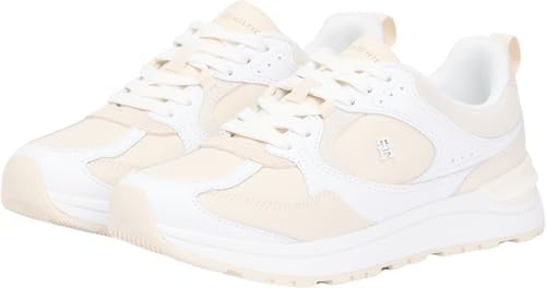Donna Sneakers Running Casual Fashion in Pelle, Blu (White/Soft Cream), 38