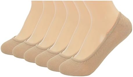 Keewen Women's No-show Liner Low Cut Socks Invisible Liner in Poly-blend with Gel Tap(Pack of 6), Beige, 7-Apr