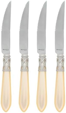 VietriAladdin Antique Ivory Serrated Steak Knives Set of 4, 9" 18/10 Stainless Steel Flatware