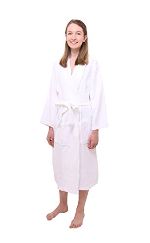 100% Cotton White Long Bath Robe For Men & Women, Soft Striped Texture (M\L) 100% Cotton White Long Bath Robe For Men & Women, Soft Striped Texture (M\L)
