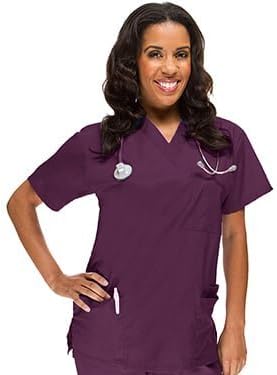allheart Classics Women's 4 Pocket V-Neck Solid Top