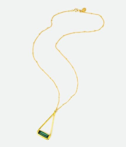 October Birthstone Necklace, Gold Green Tourmaline Gold, Triangle Statement Pendant, Gemstone Bar Necklace
