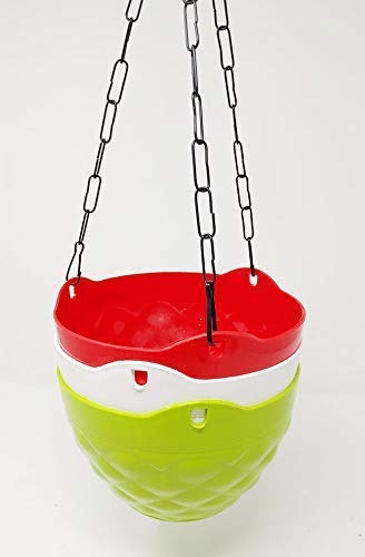 Greenport 3 Pcs Plain Color Round Plastic Hanging Planter Flower Pot with Metal Chain for Home and Garden Indoor Plant (Multicolor)