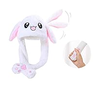 Topwon Cute Plush Bunny Hat Rabbit Cap - Ears Popping Up When Pressing The Paws (Bunny Hat) White