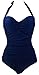 COCOSHIP 50s Solid Navy Blue Elegant Bathing Vintage One Piece Swimwear Swimsuit L(US6-8)