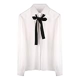 Sankill Sweet Chiffon Tie Bow Blouse (L, Long sleeve)