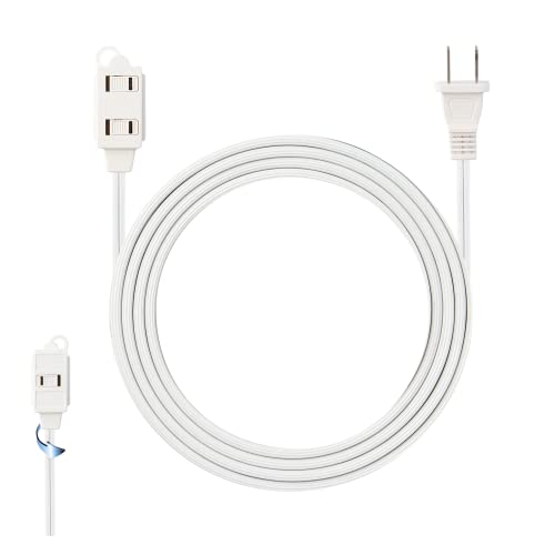 4 feet White Extension Cord, 3 Outlet 2 Prong 16 Gauge Cable, Indoor use, 3 Receptacle Cube Tap