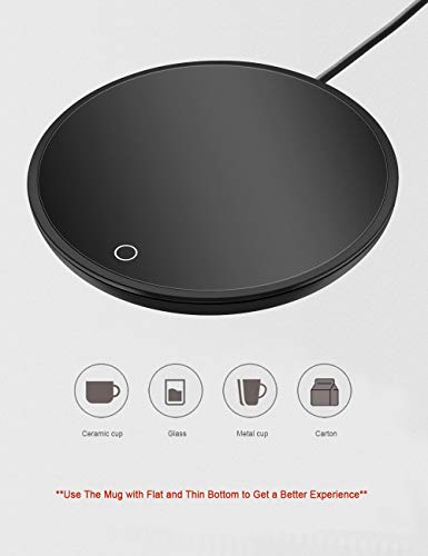 Naviom Coffee Mug Warmer for Desk Auto Shut Off Cup Warmer for Office Electric Tea Beverage Warmer for Milk Teapot Candle Wax with Tempered Glass Heating Plate and Metal Body (Black) - Thumbnail 2